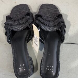 a new day Black Ruffle Slide Mules